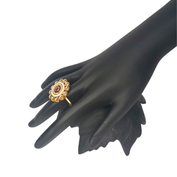 Elegantt Kundan & Meenakari Floral Ring - Image 3