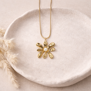 Golden Floral Pearl Pendant Necklace