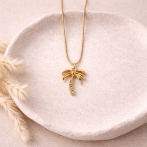 Golden Palm Tree Charm Pendant Necklace