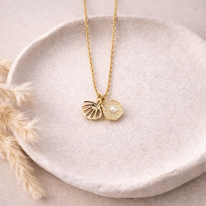 Golden Seashell & Pearl Charm Pendant Necklace