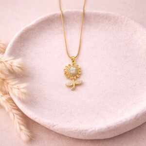 Golden Sunflower Sparkle Pendant Necklace