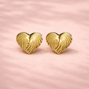 Gold Textured Heart Stud Earrings