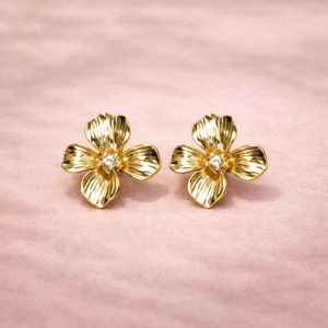 Gold Crystal Floral Stud Earrings