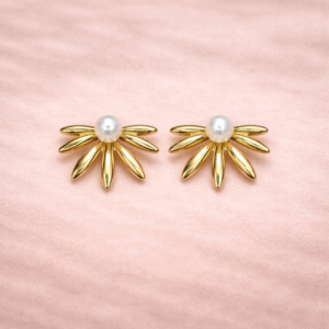 Gold Pearl Daisy Stud Earrings