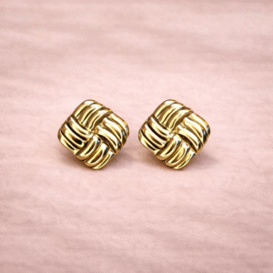 Gold Woven Square Stud Earrings