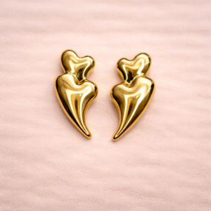 Gold Double Heart Drop Earrings