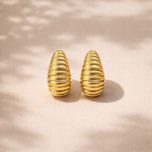 Gold Ribbed Dome Stud Earrings