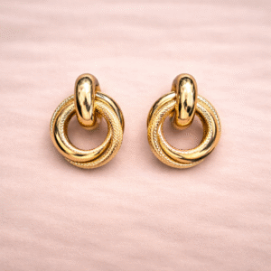 Gold Interlinked Circle Drop Earrings