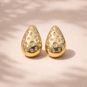 Gold Teardrop Crystal Stud Earrings