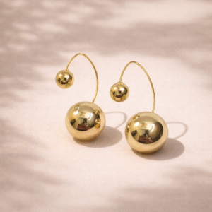 Gold Double Sphere Drop Earrings