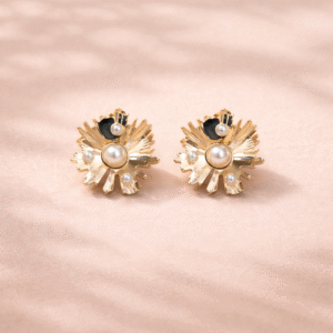 Gold Pearl Floral Stud Earrings