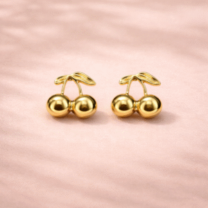 Gold Cherry Stud Earrings