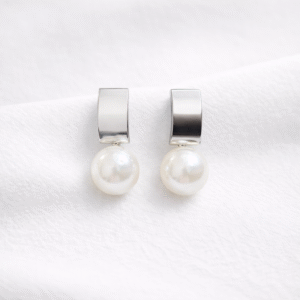 Silver Bar Pearl Drop Earrings