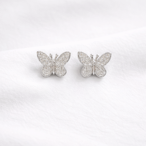 Silver Crystal Butterfly Stud Earrings