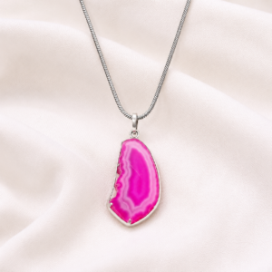 Pink Aura Agate Slice Pendant Necklace