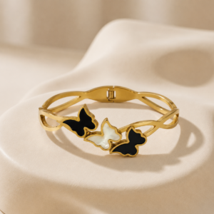 Golden Triple Butterfly Charm Bangle