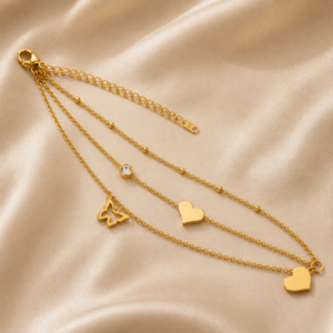 Golden Triple Layer Charm Chain Bracelet