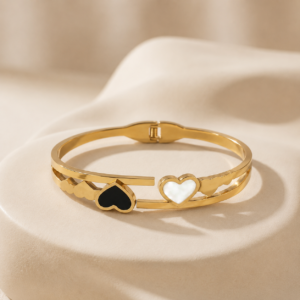 Golden Dual Heart Charm Bangle