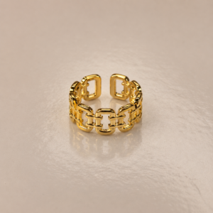 Golden Link Grid Ring