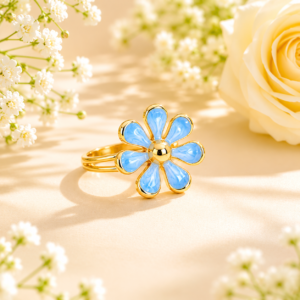 Blue Blossom Floral Statement Ring