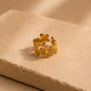 Golden Blossom Floral Ring